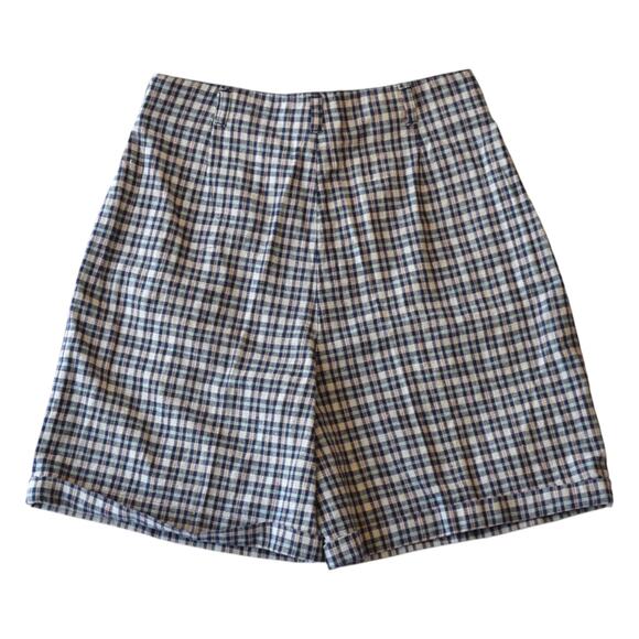 Vintage Deadstock Cotton Linen Plaid Pleated Shorts Size 30 Waist - Picture 4 of 5
